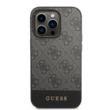 Apple iPhone 14 Pro Kılıf Guess PU Deri Şerit Logo Dizaynlı Kapak Siyah