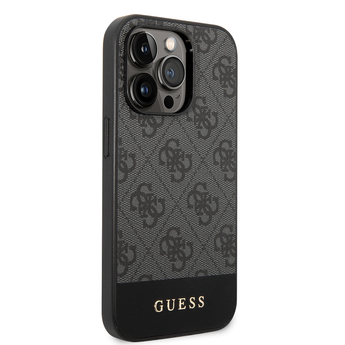 Apple iPhone 14 Pro Kılıf Guess PU Deri Şerit Logo Dizaynlı Kapak Siyah