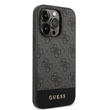 Apple iPhone 14 Pro Kılıf Guess PU Deri Şerit Logo Dizaynlı Kapak Siyah
