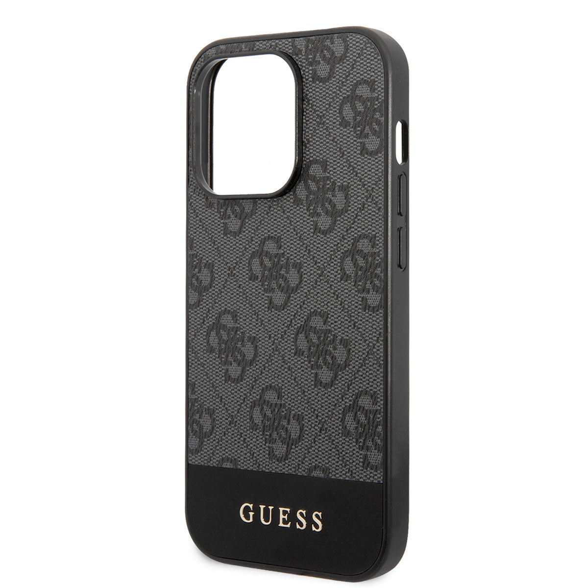 Apple iPhone 14 Pro Kılıf Guess PU Deri Şerit Logo Dizaynlı Kapak Siyah