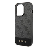 Apple iPhone 14 Pro Kılıf Guess PU Deri Şerit Logo Dizaynlı Kapak Siyah