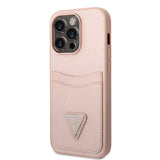Apple iPhone 14 Pro Kılıf Guess PU Safran Deri Kartlıklı Kapak Pembe