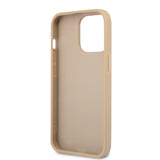 Apple iPhone 14 Pro Max Kılıf Guess PU Safran Deri Üçgen Logolu Kapak Gold