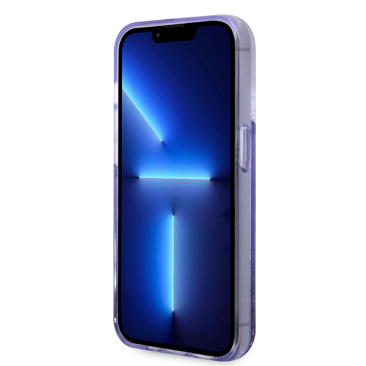 Apple iPhone 14 Pro Kılıf Guess Transparan Sıvılı Simli Kapak Mor