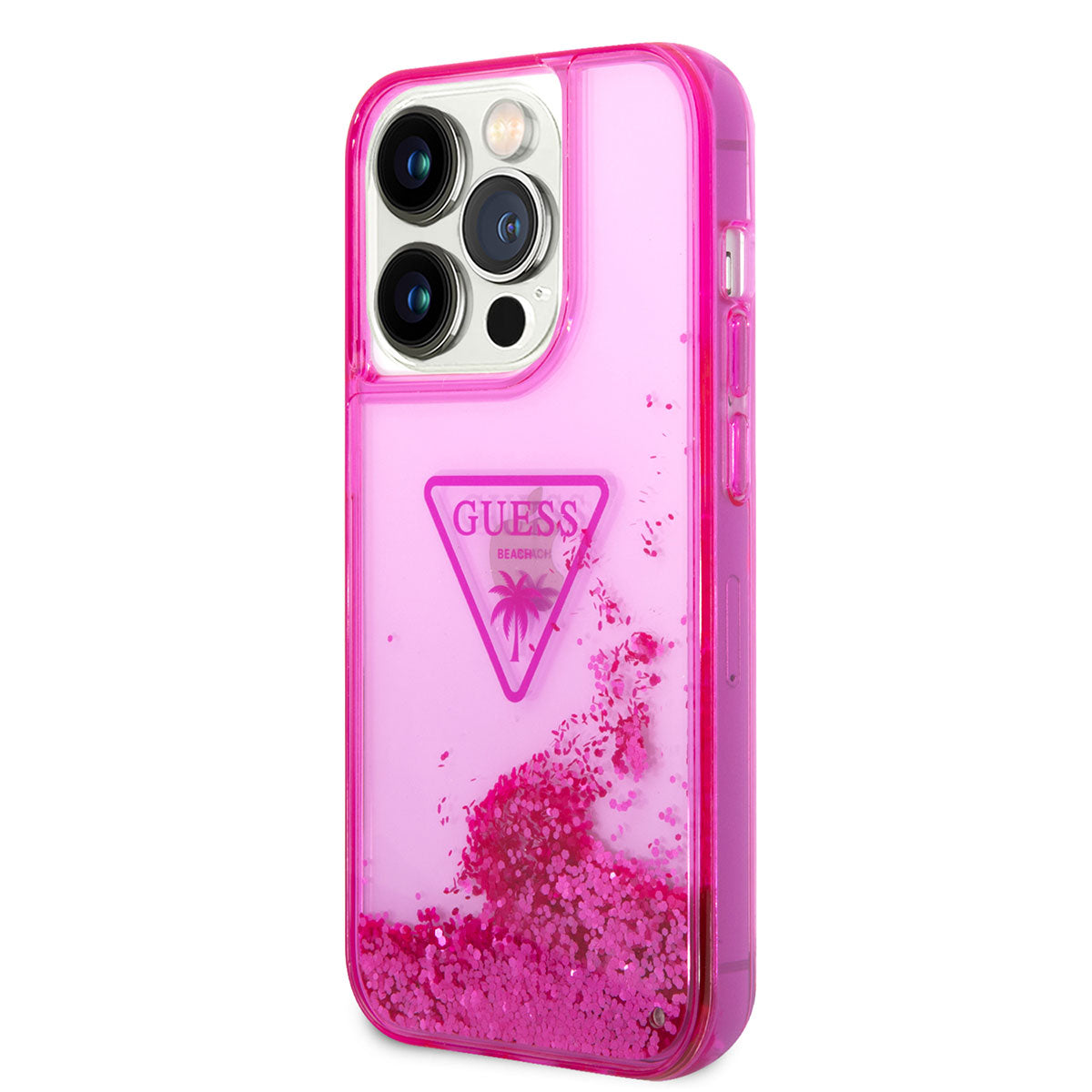 Apple iPhone 14 Pro Kılıf Guess Transparan Sıvılı Simli Kapak Pembe