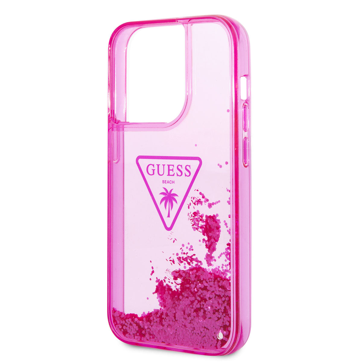 Apple iPhone 14 Pro Kılıf Guess Transparan Sıvılı Simli Kapak Pembe