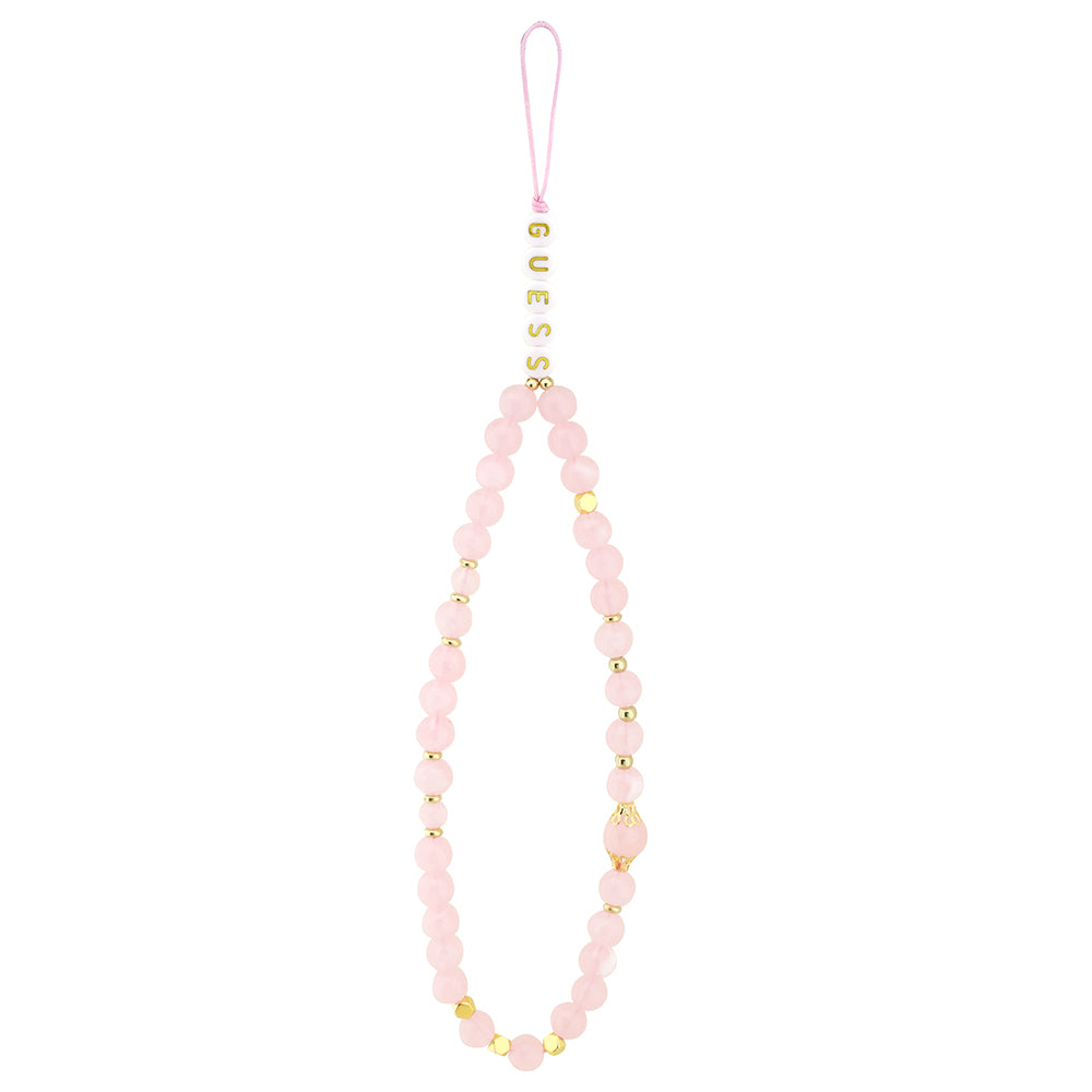 Apple iPhone 14 Pro Max Kılıf Guess M-safe Şarj Özellikli Bilek Askı İpli Yazı Logolu Kapak Pembe