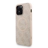 Apple iPhone 14 Pro Max Kılıf Guess M-safe Şarj Özellikli Bilek Askı İpli Yazı Logolu Kapak Pembe