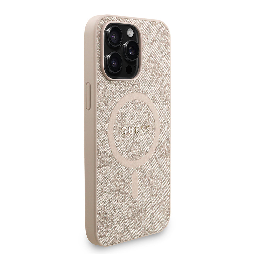 Apple iPhone 14 Pro Max Kılıf Guess M-safe Şarj Özellikli Bilek Askı İpli Yazı Logolu Kapak Pembe