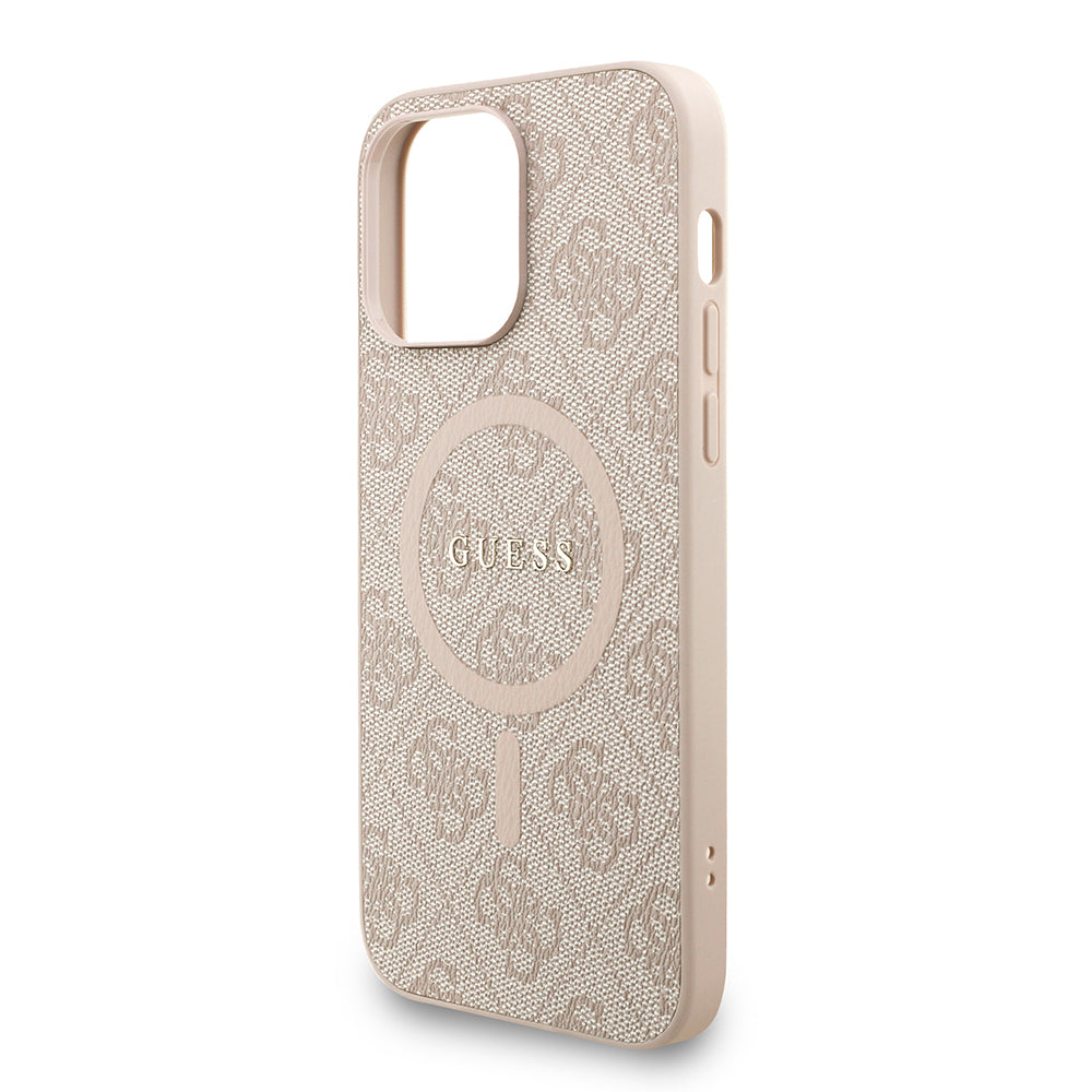 Apple iPhone 14 Pro Max Kılıf Guess M-safe Şarj Özellikli Bilek Askı İpli Yazı Logolu Kapak Pembe