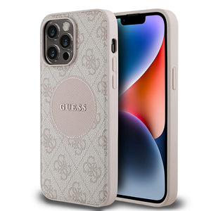 Apple iPhone 14 Pro Max Kılıf Guess Magsafe Şarj Özellikli Circle Classic Kapak Pembe