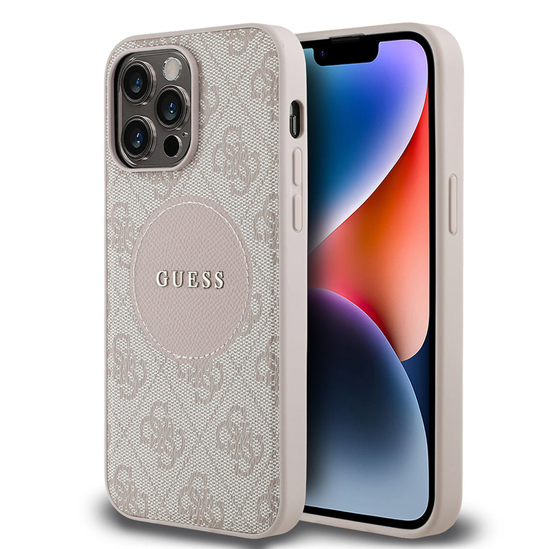 Apple iPhone 14 Pro Max Kılıf Guess Magsafe Şarj Özellikli Circle Classic Kapak Pembe