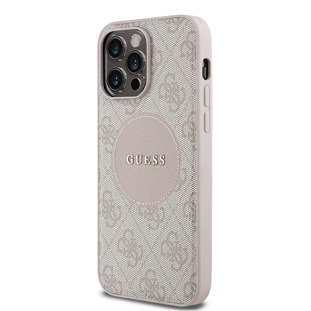 Apple iPhone 14 Pro Max Kılıf Guess Magsafe Şarj Özellikli Circle Classic Kapak Pembe