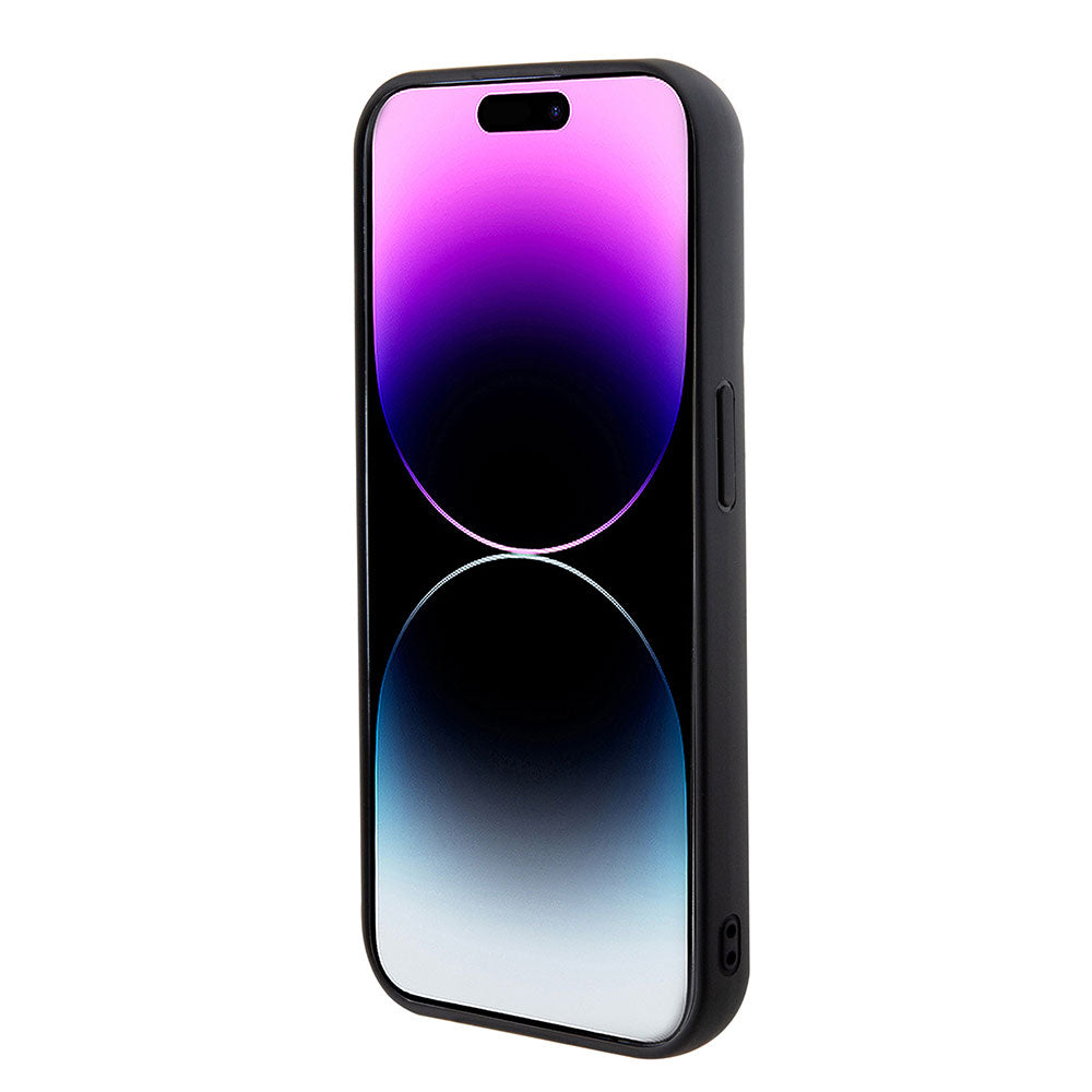 Apple iPhone 14 Pro Max Kılıf Guess PU Deri Metal Yazı Logolu Kapitone Kapak Siyah