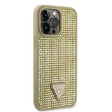 Apple iPhone 14 Pro Max Kılıf Guess Üçgen Logolu Rhinestone Taşlı Kapak Gold