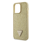 Apple iPhone 14 Pro Max Kılıf Guess Üçgen Logolu Rhinestone Taşlı Kapak Gold