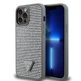 Apple iPhone 14 Pro Max Kılıf Guess Üçgen Logolu Rhinestone Taşlı Kapak Gümüş