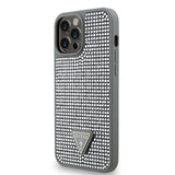 Apple iPhone 14 Pro Max Kılıf Guess Üçgen Logolu Rhinestone Taşlı Kapak Gümüş