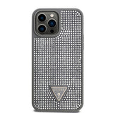 Apple iPhone 14 Pro Max Kılıf Guess Üçgen Logolu Rhinestone Taşlı Kapak Gümüş