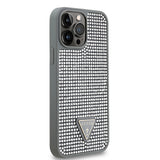 Apple iPhone 14 Pro Max Kılıf Guess Üçgen Logolu Rhinestone Taşlı Kapak Gümüş