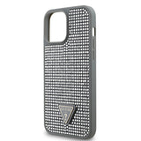 Apple iPhone 14 Pro Max Kılıf Guess Üçgen Logolu Rhinestone Taşlı Kapak Gümüş