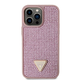 Apple iPhone 13 Pro Max Kılıf Guess Üçgen Logolu Rhinestone Taşlı Kapak Pembe