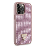 Apple iPhone 13 Pro Max Kılıf Guess Üçgen Logolu Rhinestone Taşlı Kapak Pembe