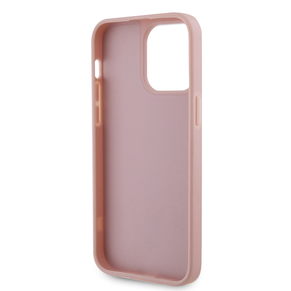 Apple iPhone 13 Pro Max Kılıf Guess Üçgen Logolu Rhinestone Taşlı Kapak Pembe