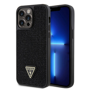 Apple iPhone 13 Pro Max Kılıf Guess Üçgen Logolu Rhinestone Taşlı Kapak Siyah