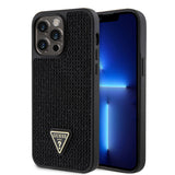 Apple iPhone 13 Pro Max Kılıf Guess Üçgen Logolu Rhinestone Taşlı Kapak Siyah