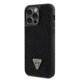 Apple iPhone 13 Pro Max Kılıf Guess Üçgen Logolu Rhinestone Taşlı Kapak Siyah