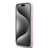 Apple iPhone 15 Kılıf Guess Beyaz Gül Baskılı Büyük Metal Logolu Kapak Pembe