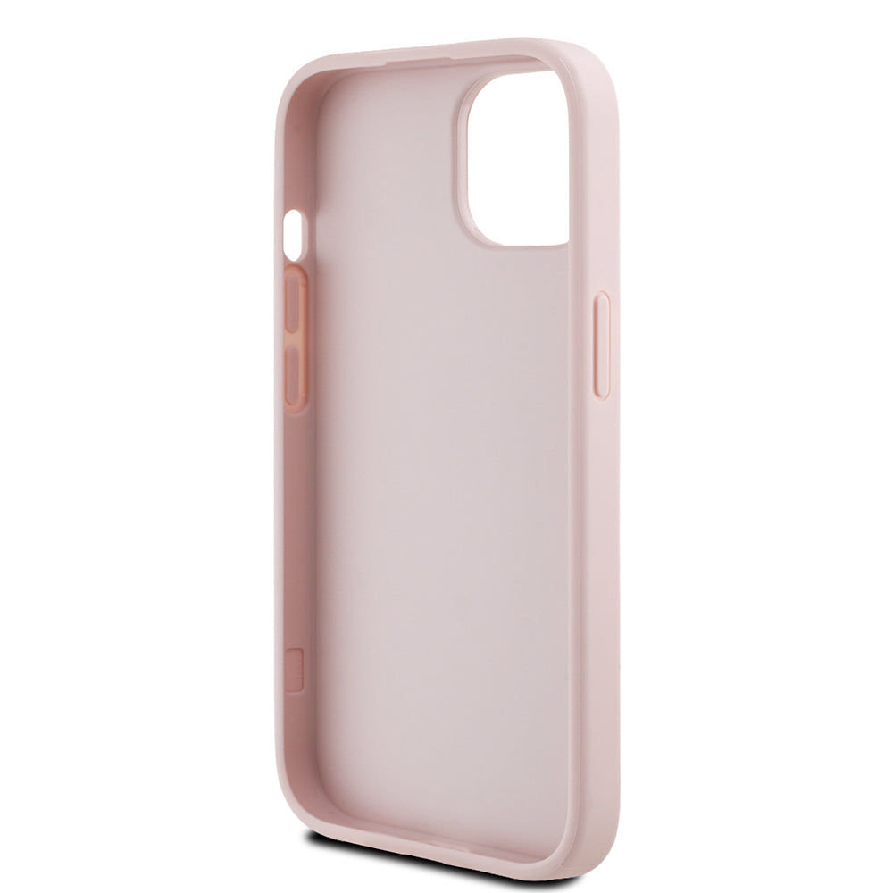 Apple iPhone 13/15 Kılıf Guess Beyaz Gül Baskılı Büyük Metal Logolu Kapak Pembe