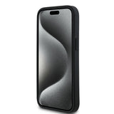 Apple iPhone 15 Kılıf Guess Beyaz Gül Baskılı Büyük Metal Logolu Kapak Siyah