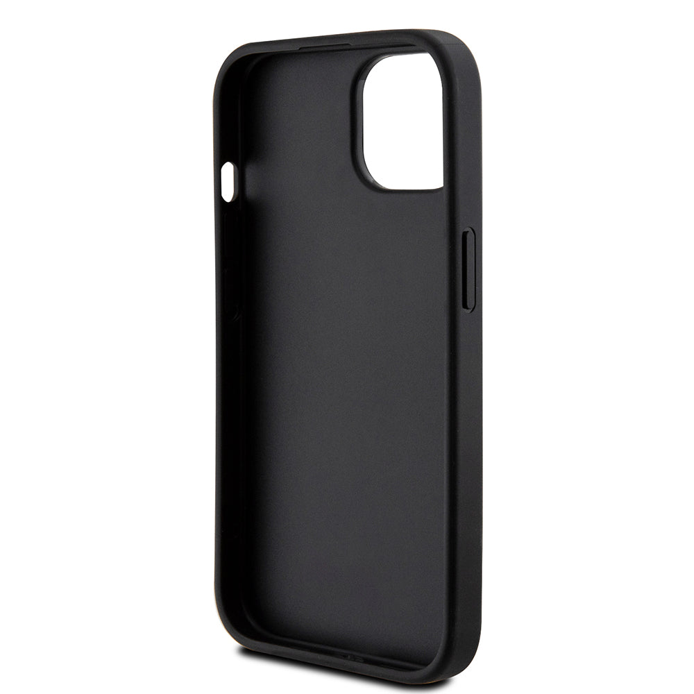 Apple iPhone 13/15 Kılıf Guess Beyaz Gül Baskılı Büyük Metal Logolu Kapak Siyah