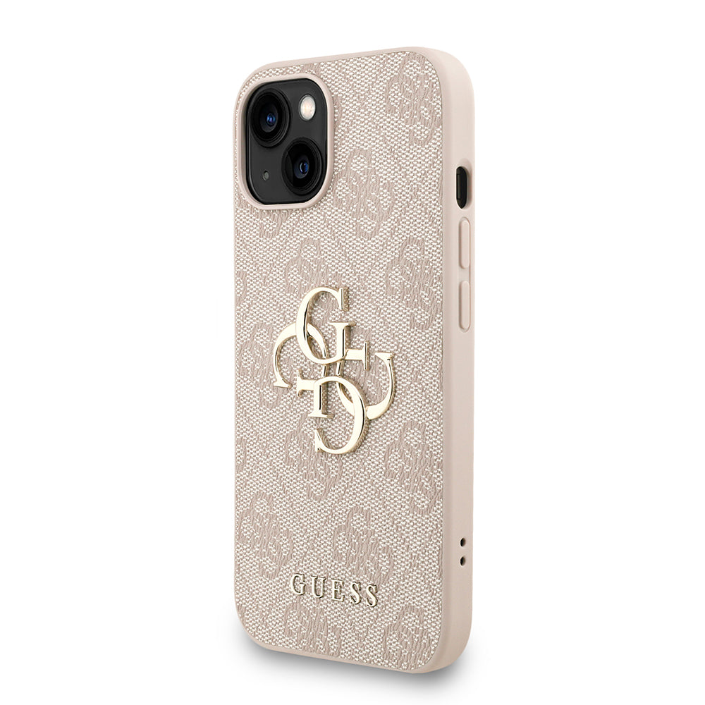 Apple iPhone 13/15 Kılıf Guess Bilek Askı İpli Kapak Metal Büyük 4G ve Yazı Logolu Pembe