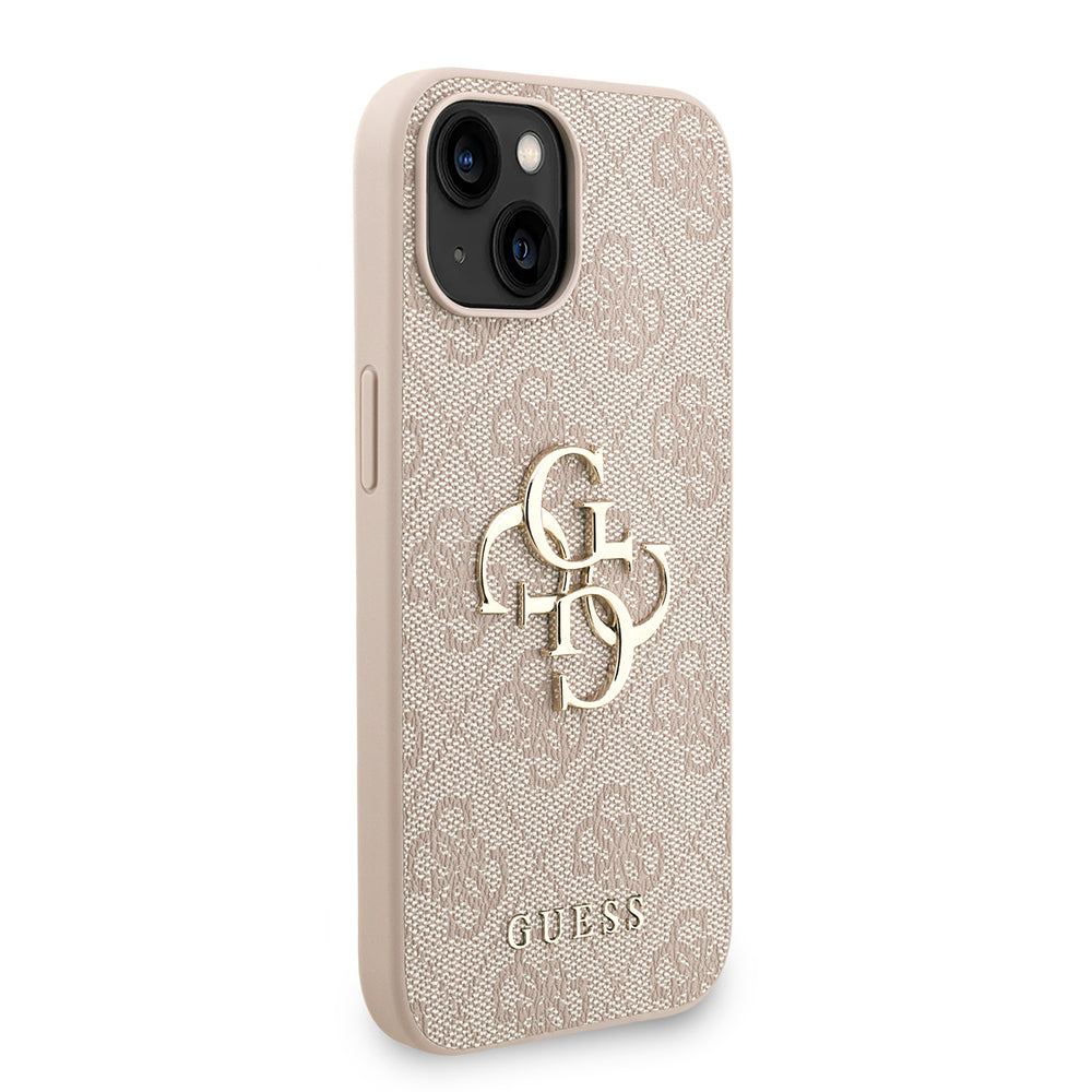 Apple iPhone 13/15 Kılıf Guess Bilek Askı İpli Kapak Metal Büyük 4G ve Yazı Logolu Pembe