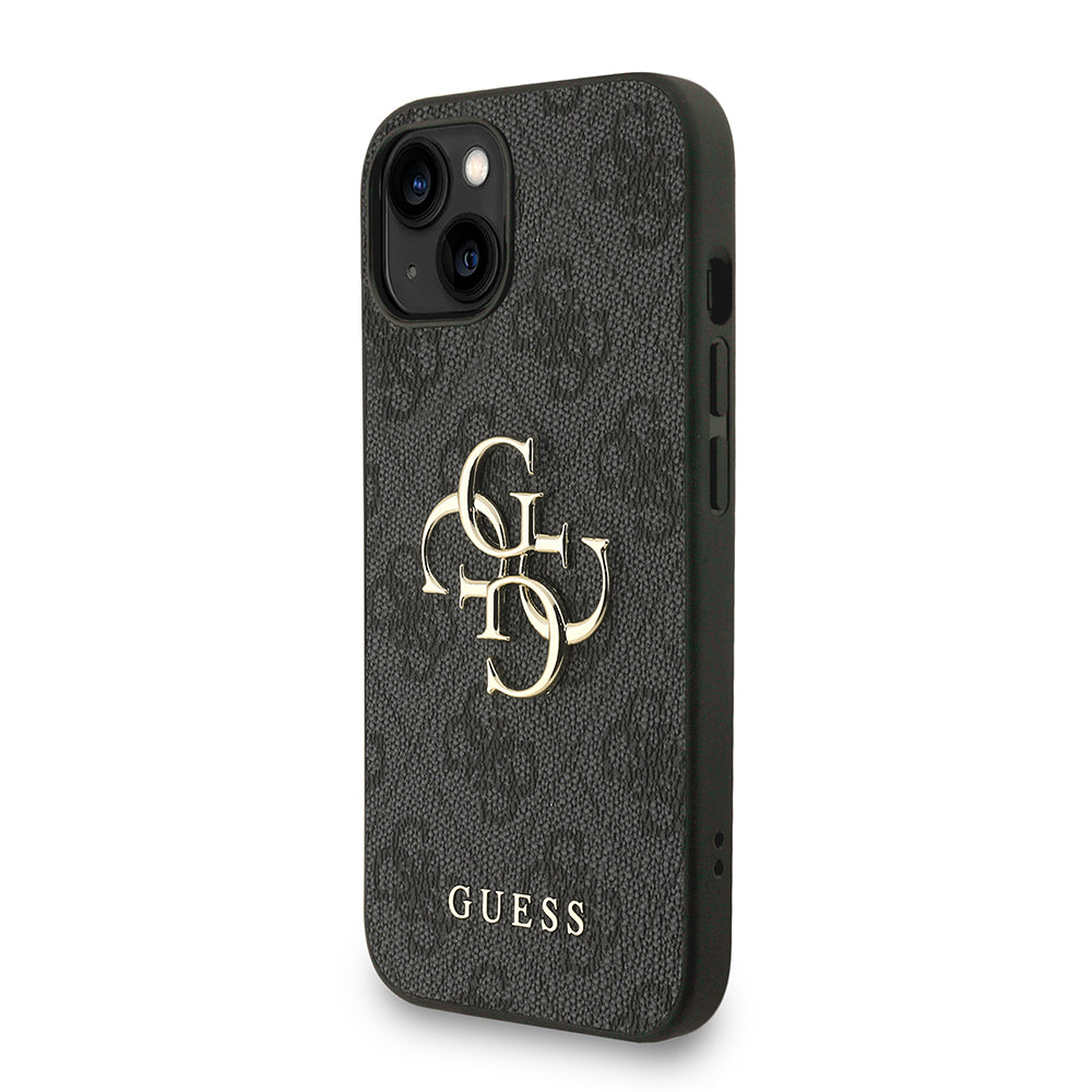 Apple iPhone 13/15 Kılıf Guess Bilek Askı İpli Kapak Metal Büyük 4G ve Yazı Logolu Siyah