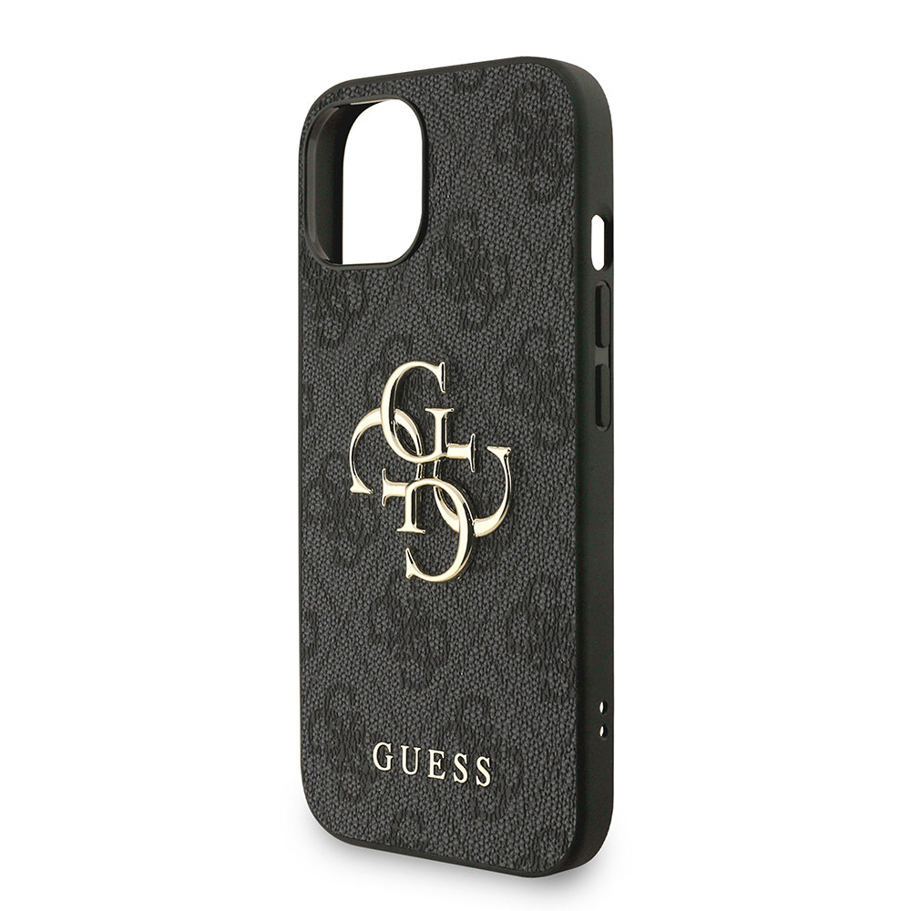 Apple iPhone 13/15 Kılıf Guess Bilek Askı İpli Kapak Metal Büyük 4G ve Yazı Logolu Siyah