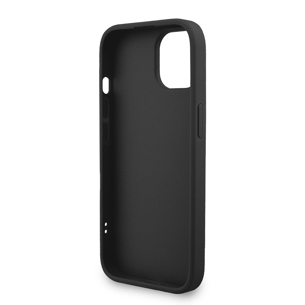 Apple iPhone 13/15 Kılıf Guess Bilek Askı İpli Kapak Metal Büyük 4G ve Yazı Logolu Siyah