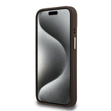 Apple iPhone 15 Kılıf Guess Kamera Standlı Kapak 4G Desenli Metal 4G Logolu Kahverengi
