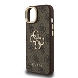 Apple iPhone 15 Kılıf Guess Kamera Standlı Kapak 4G Desenli Metal 4G Logolu Kahverengi