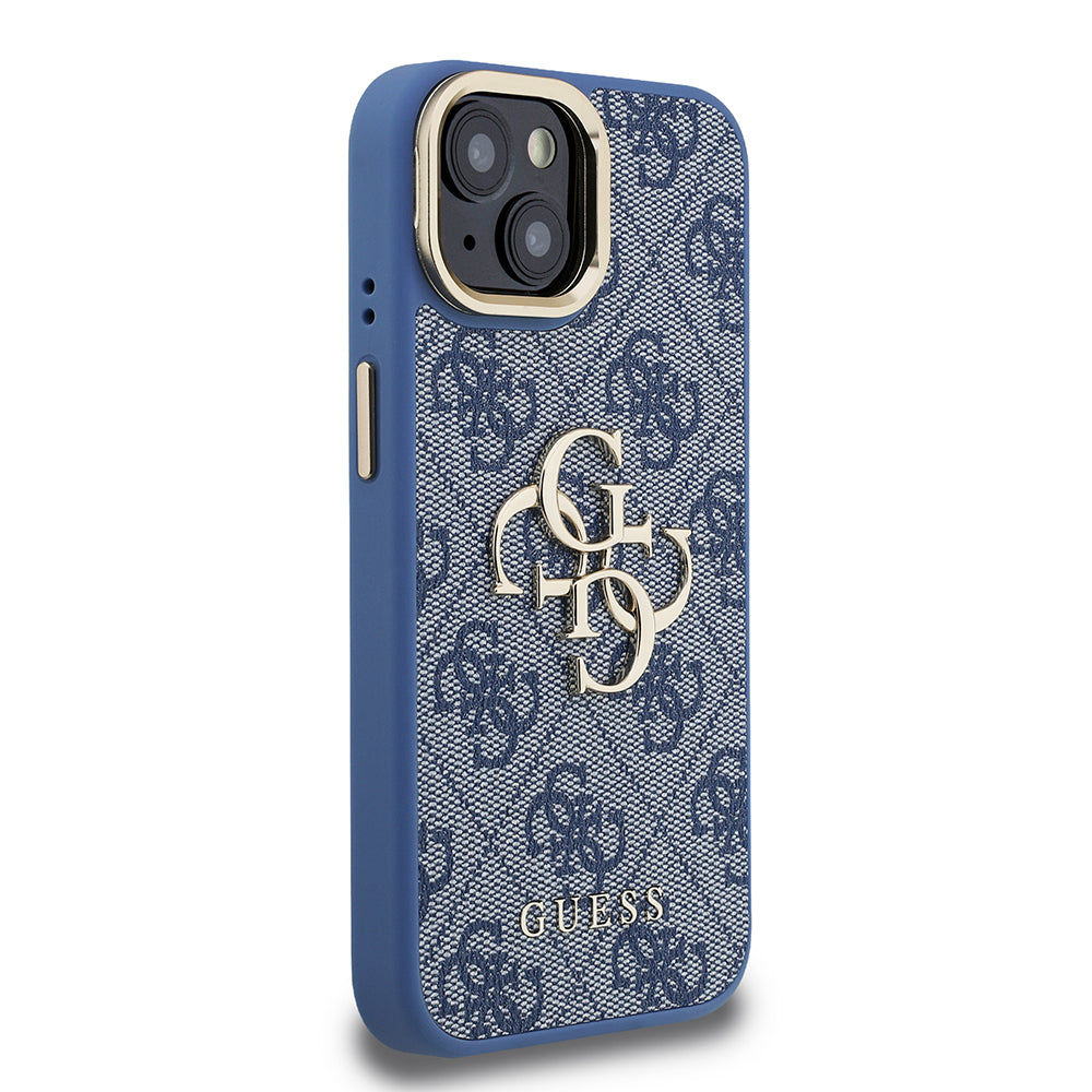 Apple iPhone 13/15 Kılıf Guess Kamera Standlı Kapak 4G Desenli Metal 4G Logolu Mavi
