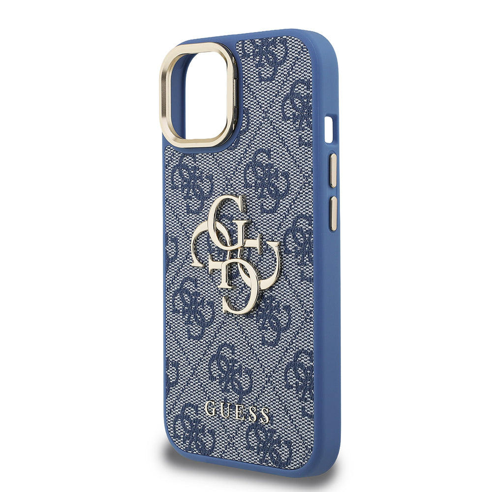 Apple iPhone 13/15 Kılıf Guess Kamera Standlı Kapak 4G Desenli Metal 4G Logolu Mavi