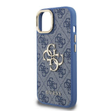 Apple iPhone 15 Kılıf Guess Kamera Standlı Kapak 4G Desenli Metal 4G Logolu Mavi