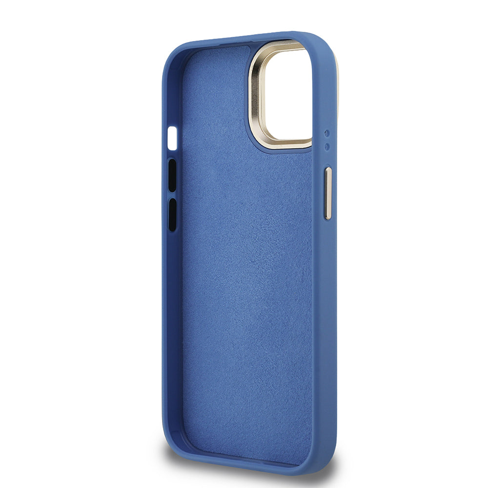 Apple iPhone 13/15 Kılıf Guess Kamera Standlı Kapak 4G Desenli Metal 4G Logolu Mavi
