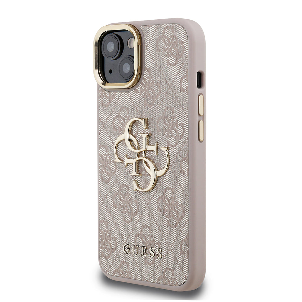 Apple iPhone 13/15 Kılıf Guess Kamera Standlı Kapak 4G Desenli Metal 4G Logolu Pembe
