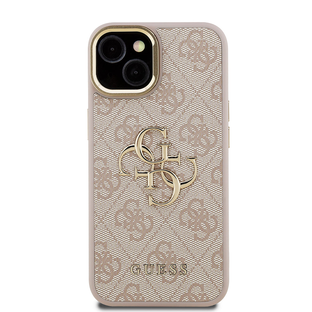 Apple iPhone 13/15 Kılıf Guess Kamera Standlı Kapak 4G Desenli Metal 4G Logolu Pembe