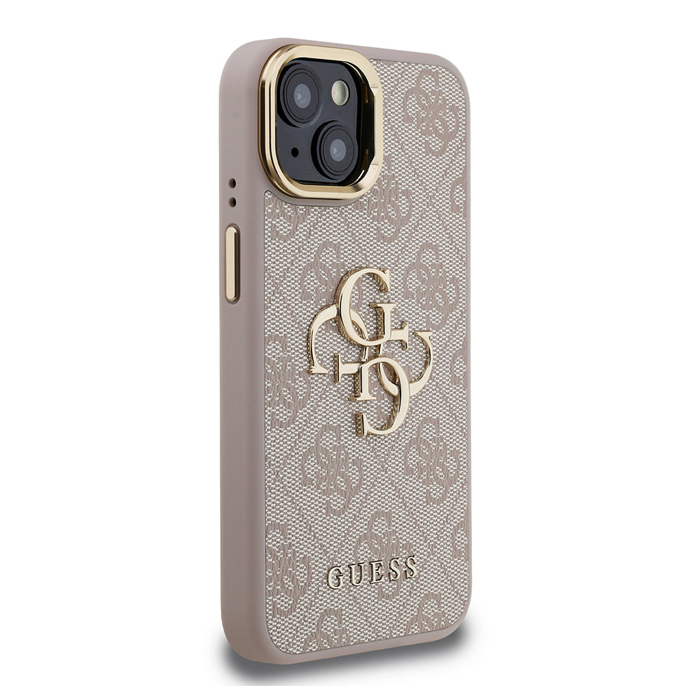 Apple iPhone 13/15 Kılıf Guess Kamera Standlı Kapak 4G Desenli Metal 4G Logolu Pembe