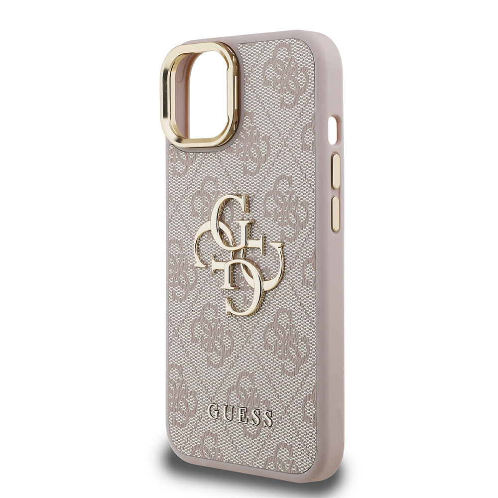 Apple iPhone 13/15 Kılıf Guess Kamera Standlı Kapak 4G Desenli Metal 4G Logolu Pembe